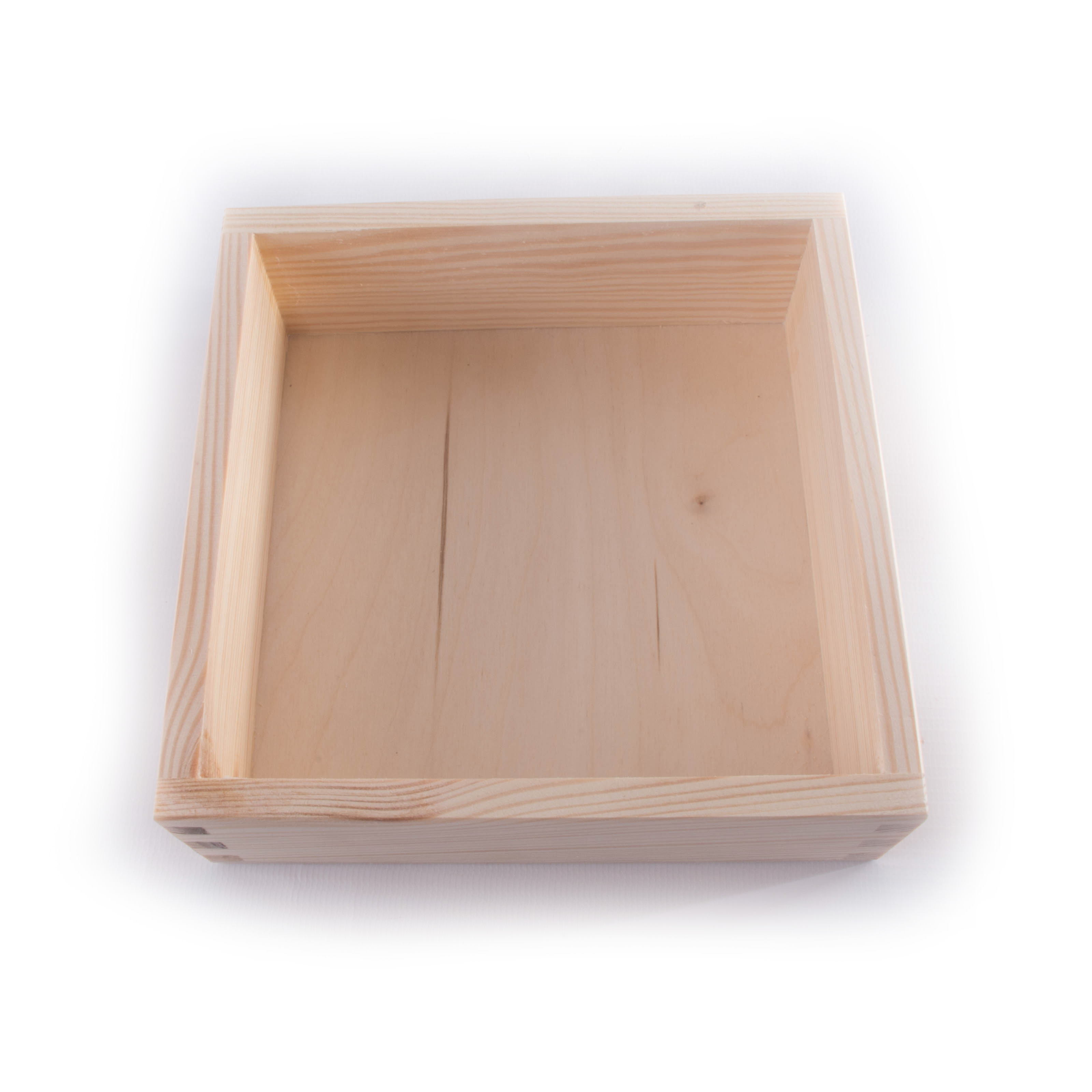 Square Wooden Open Top Box / 16x16x5.4cm Non-Lidded Pine Tray Display ...