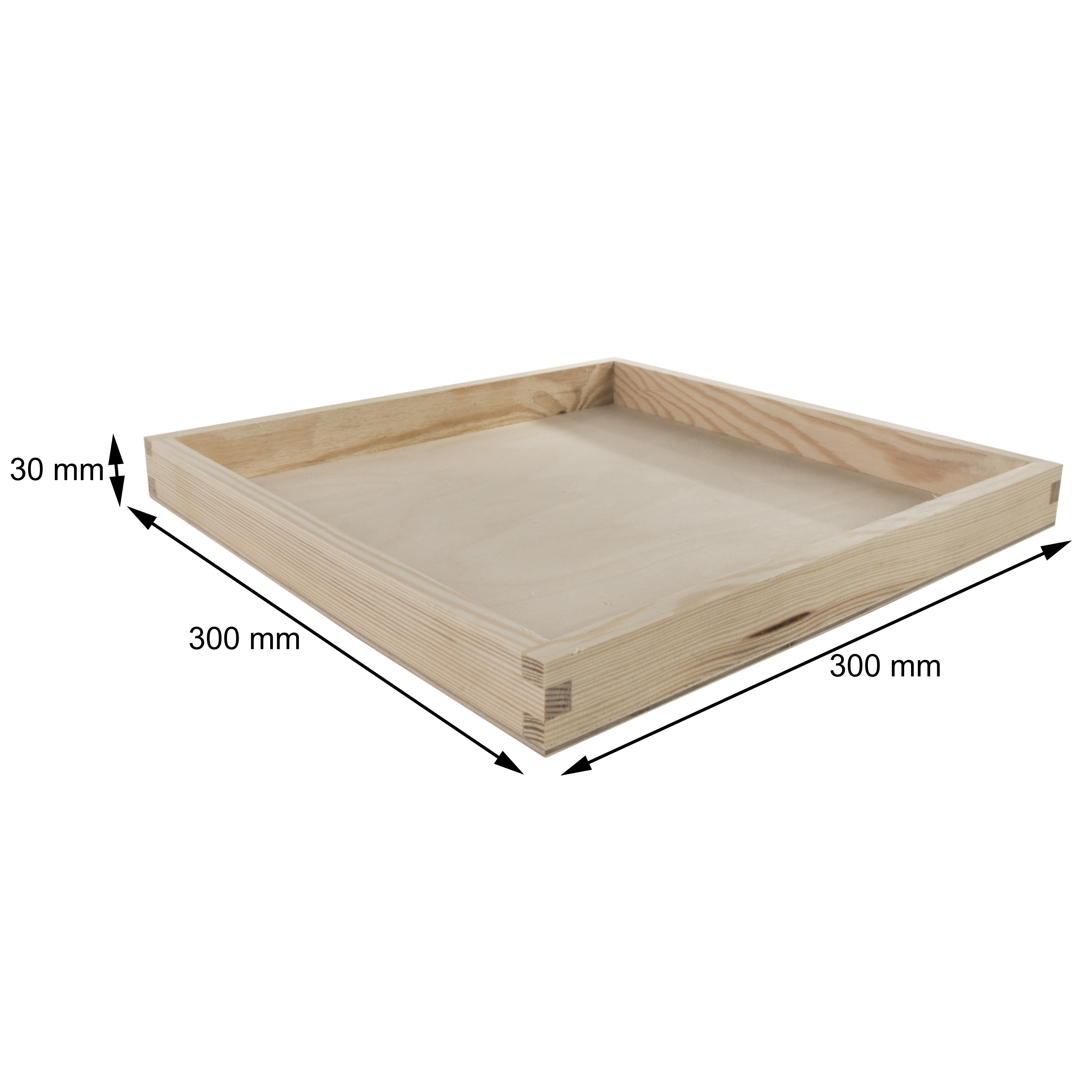 Square Shallow Pine Tray Box Organiser | 30 x 30 x 3 cm | Plain ...