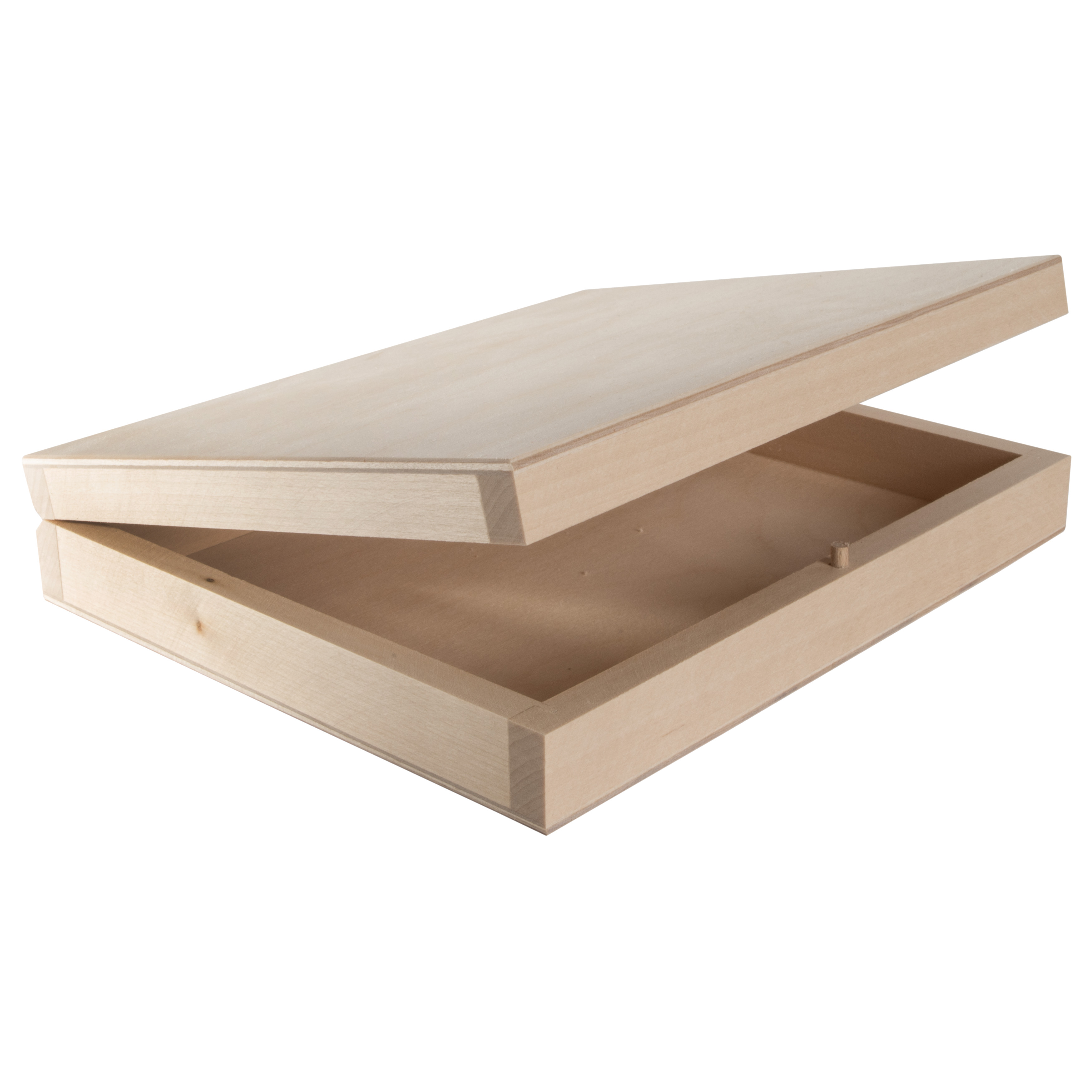 Shallow Flat Slim Wooden Box Case with Lid & Bolt Closure | 21 x 17 x 4 ...