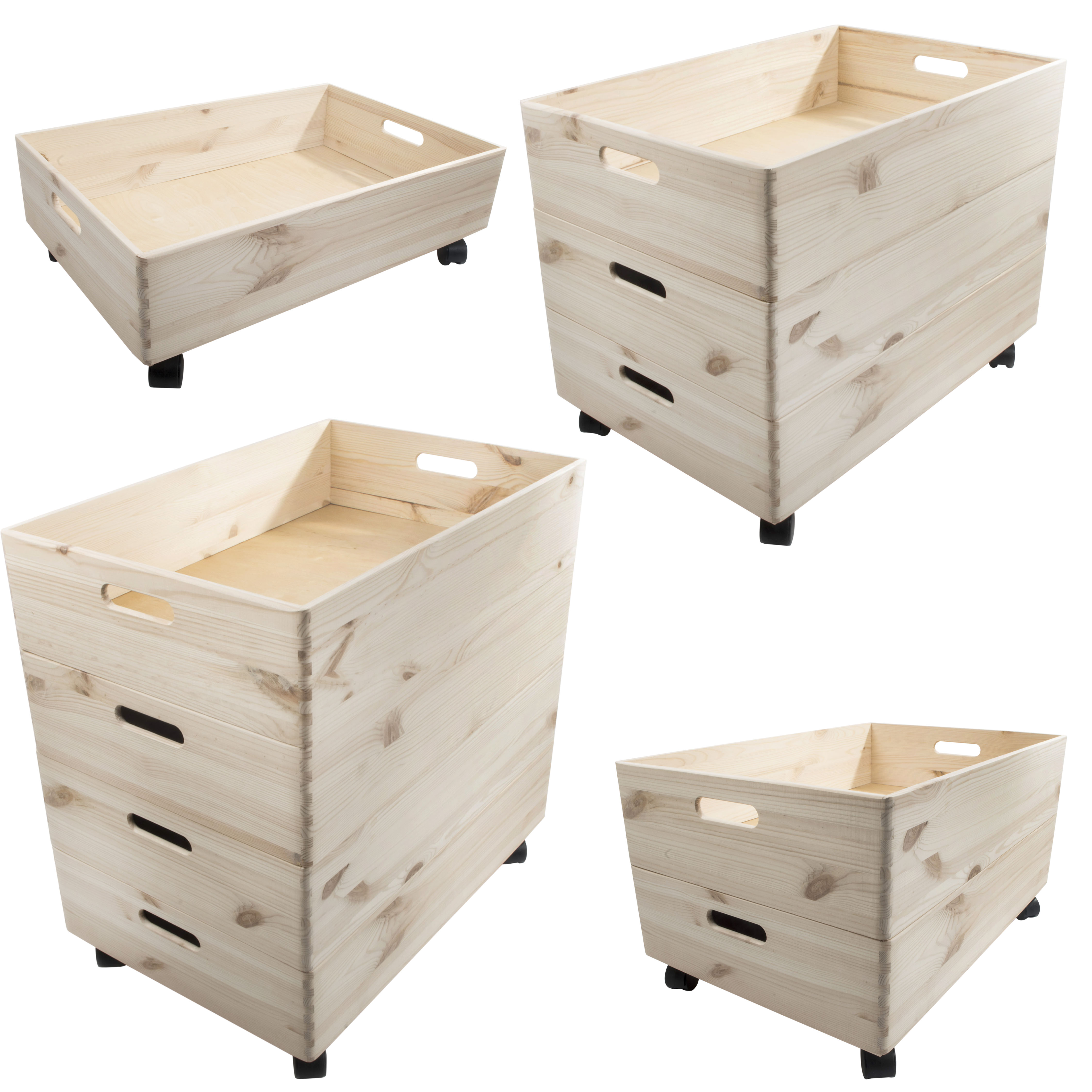Choice Of Plain Stacking Extra Large, Wooden Storage Crates On Wheels