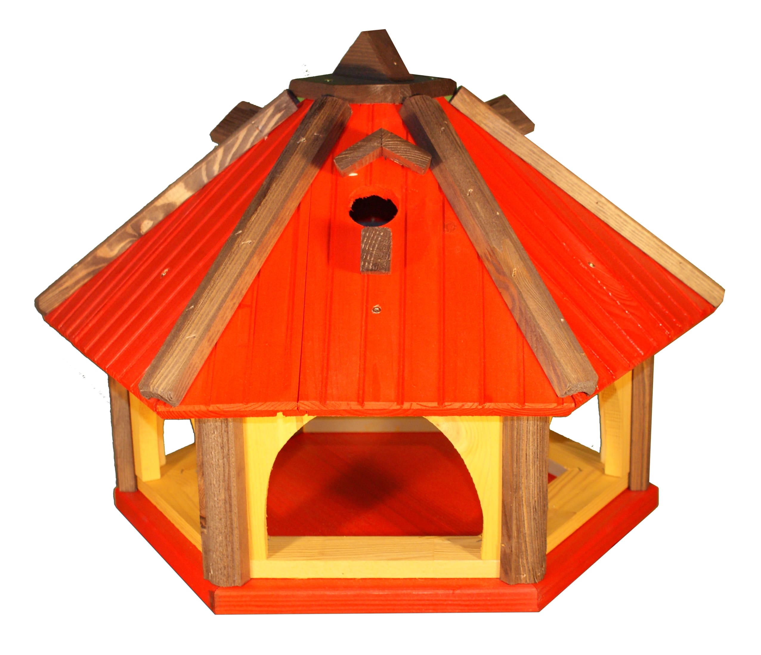 Red Handmade Wooden Bird Table With Roof Nest Box 62cm Birdhouse